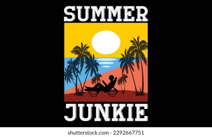Summer junkie - Summer Svg typography t-shirt design, Hand drawn lettering phrase, Greeting cards, templates, mugs, templates, brochures, posters, labels, stickers, eps 10. svg