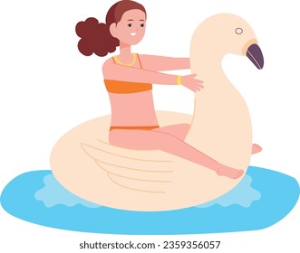 Summer kid fun swim in water with inflatable ring isolated on white background