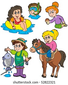 Summer kids activities collection - vector illustration.