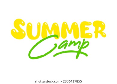 Summer kids camp banner. Handwritten lettering. Cute card or t-shirt print template. Vector quote illustration.