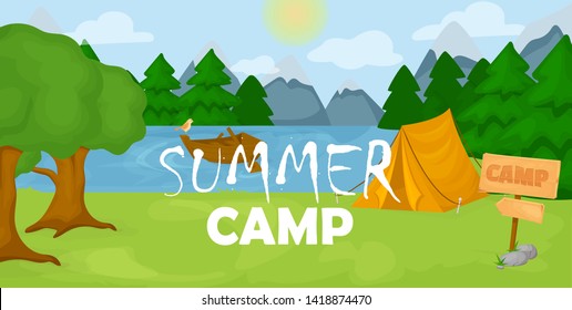 Summer kids camp poster scout vector illustration.