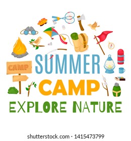 Summer kids camp poster vector illustration.
