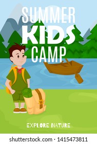 Summer kids camp poster vector illustration.