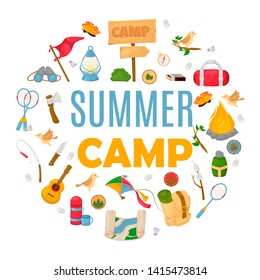Summer kids camp poster vector illustration.