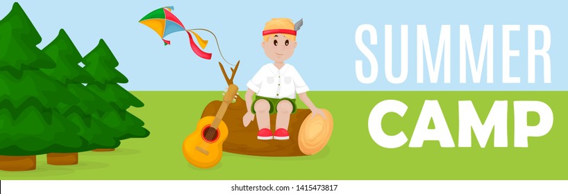 Summer kids camp poster vector illustration.