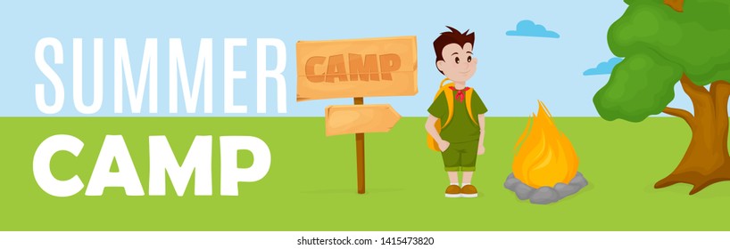 Summer kids camp poster vector illustration.