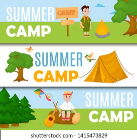 Summer kids camp poster vector illustration.