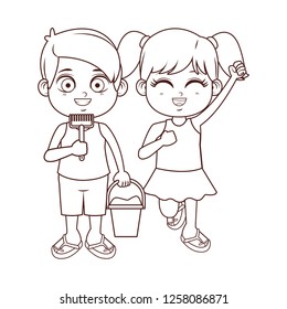 Summer kids cartoon black and white