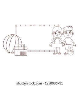 Summer kids cartoon black and white