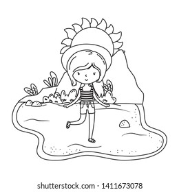 summer and kids cartoon in black and white