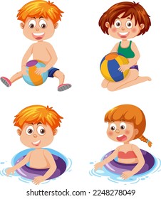 Summer kids characters set illustration