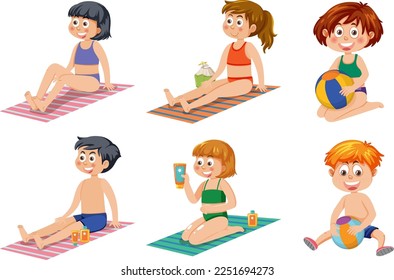 Summer kids characters set illustration