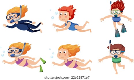 Summer kids characters set illustration