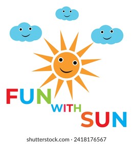 Summer kids fest,fun with sun logo,Illustration vector graphic of kids summer camp colour full logo design template,summer vacation logo,Kids fun vector illustration.
