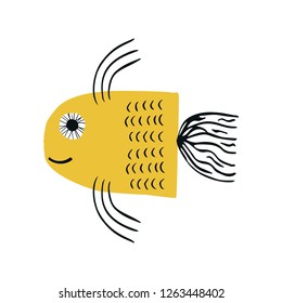 Summer kids poster with a fish cut out of paper. Vector illustration.