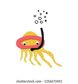 Summer kids poster with a octopus cut out of paper. Vector illustration.