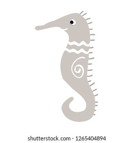 Summer kids poster with a sea horse cut out of paper. Vector illustration.
