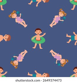Summer Kids Seamless Pattern Illustration. Endless textures for your design