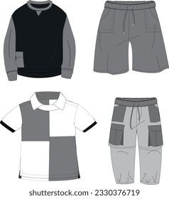 summer kids template 
sweat shirt , polo t shirt , cargo pants , short 