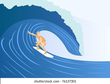 Summer kind of extreme sport. Surfer on the board glides over the waves