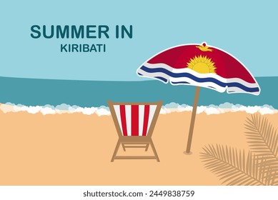 Summer in Kiribati, beach chair and umbrella, vacation or holiday in Kiribati, vacation concept vector design, summer holiday, sea sand sun, travel and tourism idea