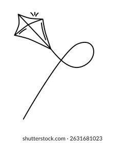 Summer kite is flying doodle hand drawn icon. Outline drawing kite is flying line clipart symbol. Vector illustration
