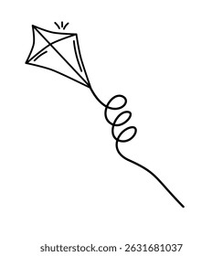 Summer kite is flying doodle hand drawn icon. Outline drawing kite is flying line clipart symbol. Vector illustration