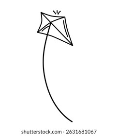 Summer kite is flying doodle hand drawn icon. Outline drawing kite is flying line clipart symbol. Vector illustration