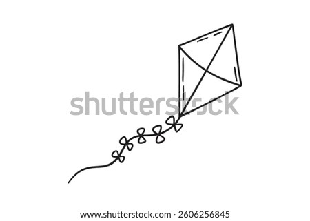 Summer kite is flying doodle hand drawn icon. Outline drawing kite is flying line clipart symbol. Vector illustration