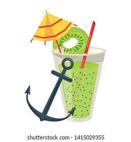 Summer kiwi juice with anchor cartoon vector illustration graphic design