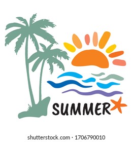 Sello de verano para vacaciones en la playa. Perfecto para el afiche, la pegatina. Ilustración vectorial.