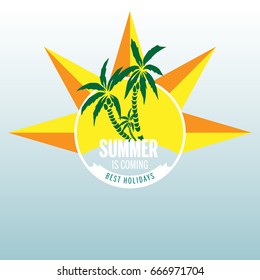 Summer label lettering typography vector illustration on light background. Vintage design elements, logos, labels, icons, objects and calligraphic designs. Summer holidays.