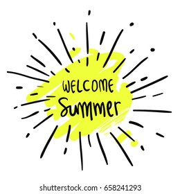 Summer label, logo, hand drawn and design elements for summer holiday, Vector illustration for poster and invitation.