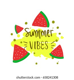 Summer label, logo, hand drawn and design elements for summer holiday, Vector illustration for poster and invitation.