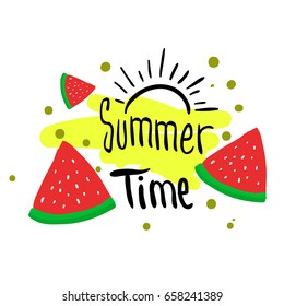 Summer label, logo, hand drawn and design elements for summer holiday, Vector illustration for poster and invitation.