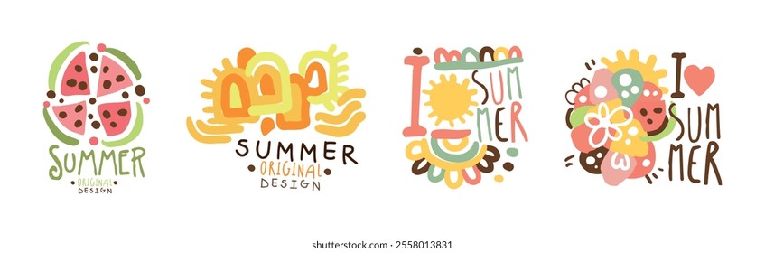 Summer Label and Original Design Bright Logo Vector Set