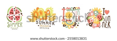 Summer Label and Original Design Bright Logo Vector Set