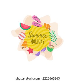 Summer label vector design illustration, hand drawn summer elements collection