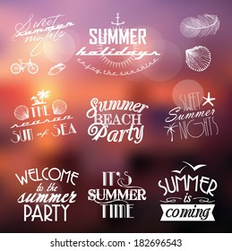 Summer labels with hand drawn elements. 