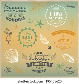 Summer labels with hand drawn elements