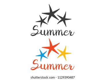 Summer labels, logos, hand drawn summer holiday and travel. Beach icon vector
