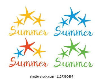 Summer labels, logos, hand drawn summer holiday and travel. Beach icon vector