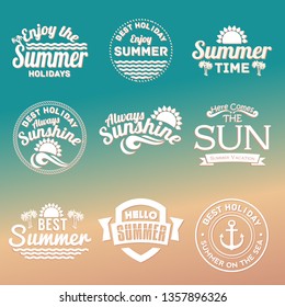 Summer labels, logos, hand drawn tags and elements set for summer holiday, travel, beach vacation, sun. Vector illustration. - Vector illustration
