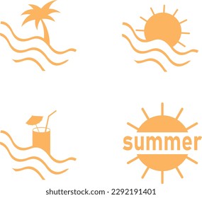 Summer labels, logos, Summer Holidays Design, Elements set for summer holiday, travel, beach vacation, sun. Simple summer logos. Sun line icon Vector illustration. 