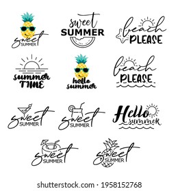 Summer labels set. Retro hand drawn elements for summer vintage style.