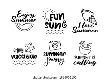 Sommer-Labels Set. Retro handgezeichnete Elemente für den sommerlichen Vintage Stil.