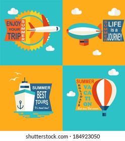 summer labels and signs in flat style. Summer holidays typography. Vector illustration design elements. 