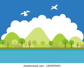 Summer land scape vector illustration.