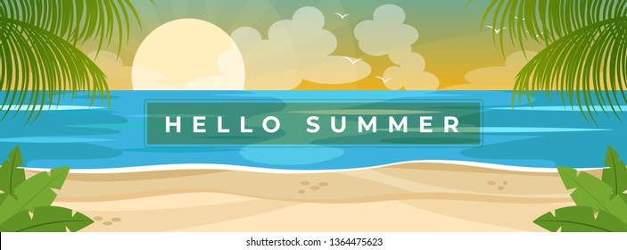 Summer landscape background in flat design	