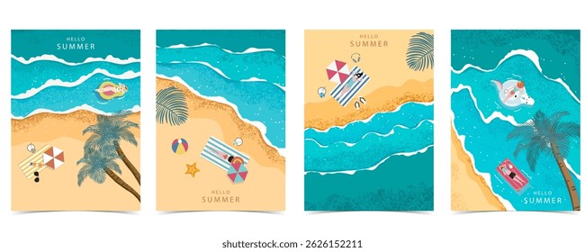 summer landscape background with people,beach and sand grain texture for vertical a4 design